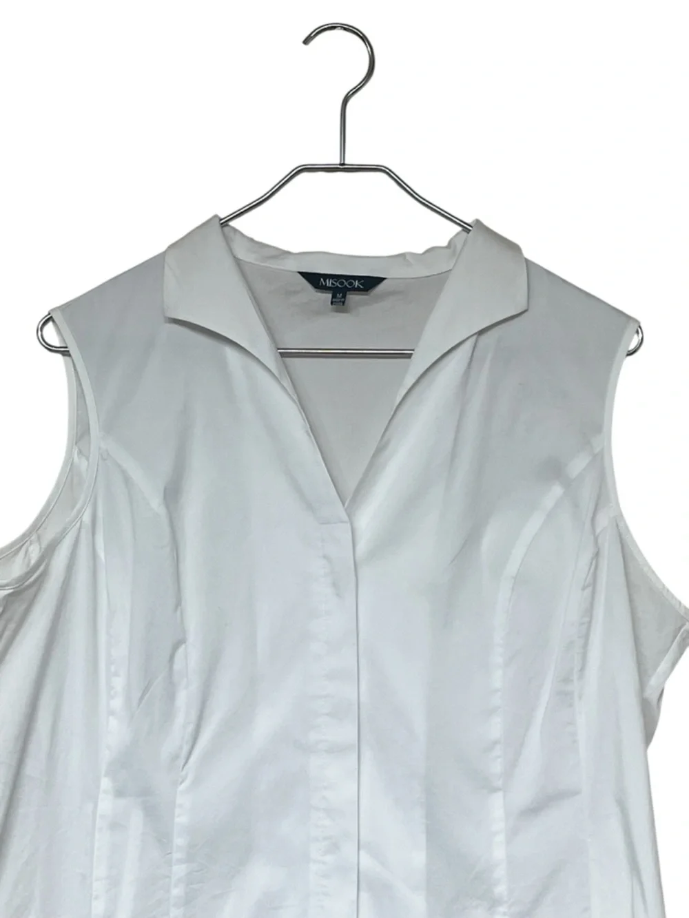Misook white stretch cotton sleeveless collared button front top - Picture 3 of 9